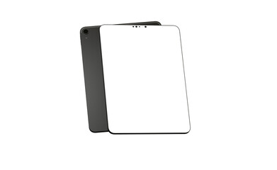 Black tablet computer with blank screen, isolated on white background