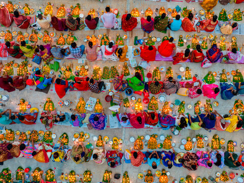 Aerial view of people at Rakher Upobash festival, Shri Shri Lokenath Brahmachari, Ashram temple, Bangladesh.