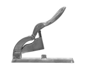 Old office stapler on white, isolated