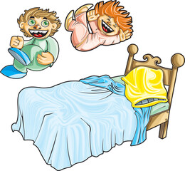 Children jumping on the bed