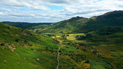 Fototapeta na wymiar Amazing landscape of the Lake District National Park - Wrynose pass - drone photography