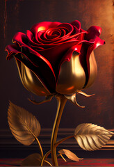 Rose for Valentine's day | Hyper realistic beautiful Red and Gold Rose | Macro photography | generated by AI | Luxury, Love, Romantic | Beautiful royal rose petals 