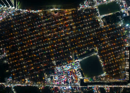 Aerial view of the Third largest Muslims congregation in Barisal, Bangladesh.