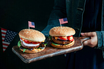 beef burger with American Flag, for USA Independence Day