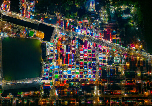 Aerial view of temporary tents for the Third largest Muslims congregation in Barisal, Bangladesh.