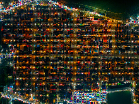 Aerial view of temporary tents for the Third largest Muslims congregation in Barisal, Bangladesh.