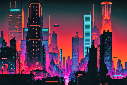 Futuristic city, cyberpunk art, urban night scenery © BubertArt