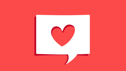 Red Heart shape symbol on cutout white paper speech bubble on red background. Love valentine day message concept. Vector illustration