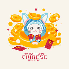 cute rabbit, Happy chinese new year. vector illustration