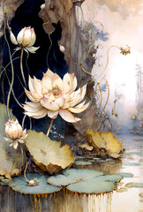 Obraz staw z kwiatami Lotosu