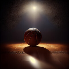 Basketball on an empty field in the spotlight. Generative AI