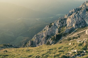Sunset over mountains. Piatra Craiului mountains, Romania