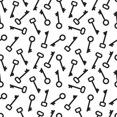 Keys silhouettes. Seamless pattern with black keys on a white background.