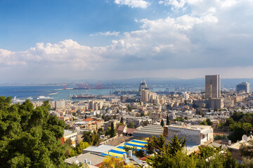 Haifa City on the Mediterranean Sea, Israel. Suny Cloudy Day.