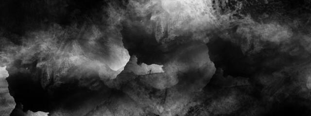 Grunge grey shades watercolor background. Abstract black and white ink effect watercolor illustration. Abstract black watercolor background painting. Black background texture in painted watercolor.