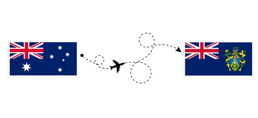 Flight and travel from Australia to Pitcairn Islands by passenger airplane Travel concept