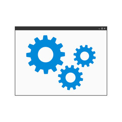 Mockup of computer program window with gears isolated on white background