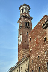 Fototapeta na wymiar Medieval historic tower Torre dei Lamberti in the city of Verona