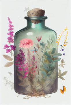 Glass Tincture with wildflowers and butterflies