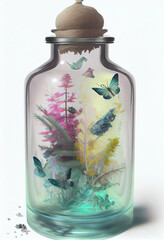 Glass Tincture with wildflowers and butterflies