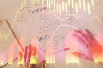 FOREX chart multi exposure with work table background.