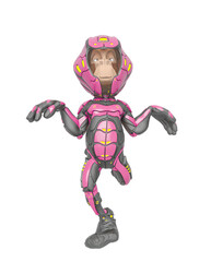 chimpanzee astronaut is happy and also dancing like a duck