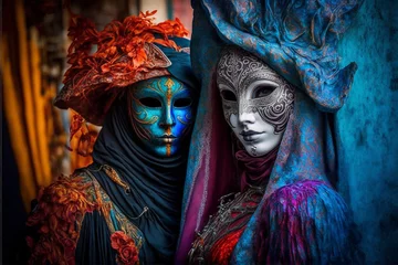 Fotobehang Generative Ai of people wearing masks at the Venice Carnival.  © belyaaa