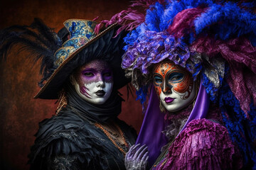 Generative Ai of people wearing masks at the Venice Carnival.  - obrazy, fototapety, plakaty