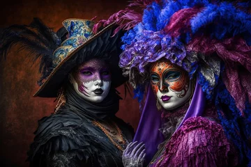 Tuinposter Generative Ai of people wearing masks at the Venice Carnival.  © belyaaa