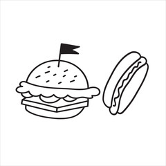 kawai icon food item with coloring page for kids