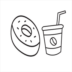 kawai icon food item with coloring page for kids