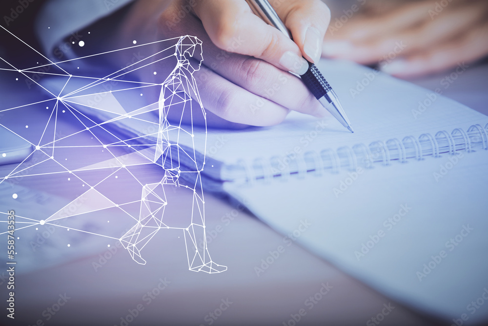 Aufkleber start up creative drawing over close up hands in notepad background. concept of brainstorming. doubl