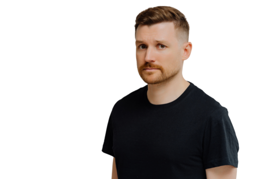 Young ginger man feeling sad and disappointed, looking at camera with frustrated face expression