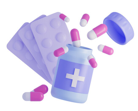 Pharmacy concept Health care add minimal style Medical drugs Safe treatment and protection from diseases  3d aid render illustration