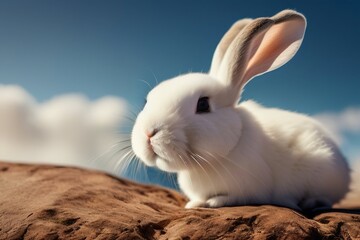 Obraz premium a white rabbit on a blue background