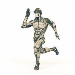 super hero in a exosuit is running in action