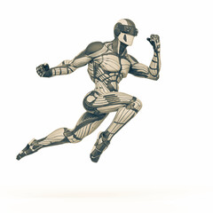 super hero is doing a mega punch in an exosuit