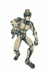 super hero is doing a street hiphop move in an exosuit