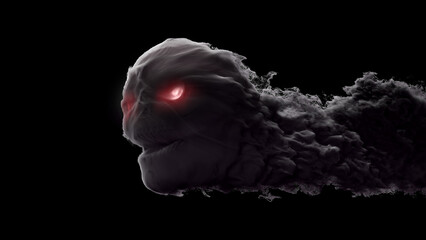 3d render smoke skull with glowing red eyes with alpha channel