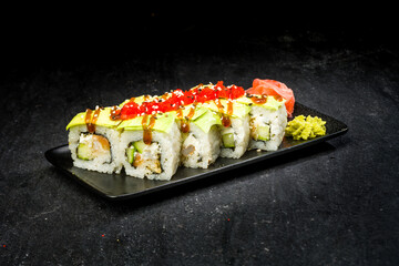 sushi with chopsticks