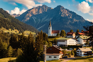 Fototapeta premium Beautiful alpine summer view at the famous Kleinwalsertal valley, Hirschegg, Vorarlberg, Austria
