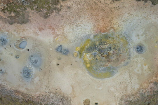 Aerial view of Gunnuhver Hot Springs (Geo Thermal Hot Spring), Grindav&iacute;k, Iceland.