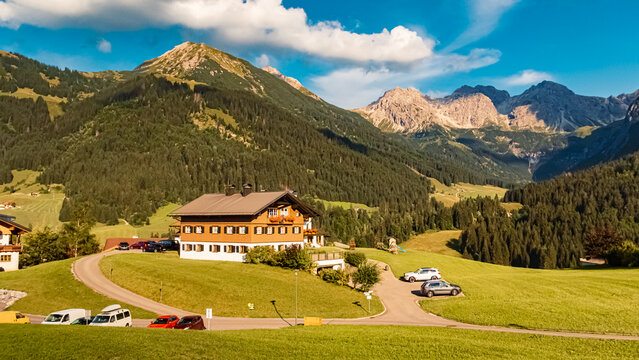 Beautiful alpine summer view at the famous Kleinwalsertal valley, Hirschegg, Vorarlberg, Austria
