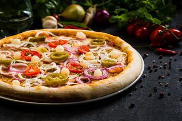 Spicy pizza with onions