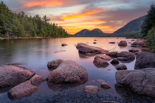 Jordan Pond at dawn in Acadia National Park 