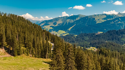 Fototapeta premium Beautiful alpine summer view at the famous Hoher Ifen summit, Kleinwalsertal valley, Riezlern, Vorarlberg, Austria