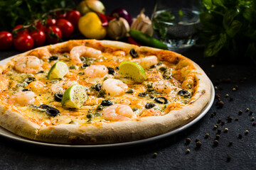 Pizza with shrimp