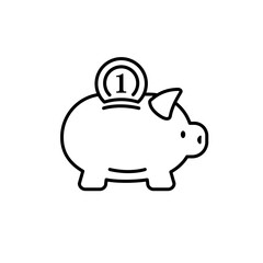 Piggy bank. Simple isolated flat vector icon, black and white line art drawing.