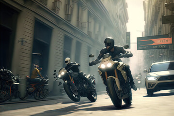 A thrilling high speed motorcycle chase. Made with Generative AI. 