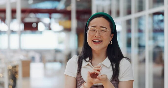 Wow, Surprise And Excited With A Business Asian Woman Looking Shocked By Putting Her Hands On Her Face In Expression. Portrait, Emoji Or Motivation With A Female Employee Feeling Shock Frim Good News